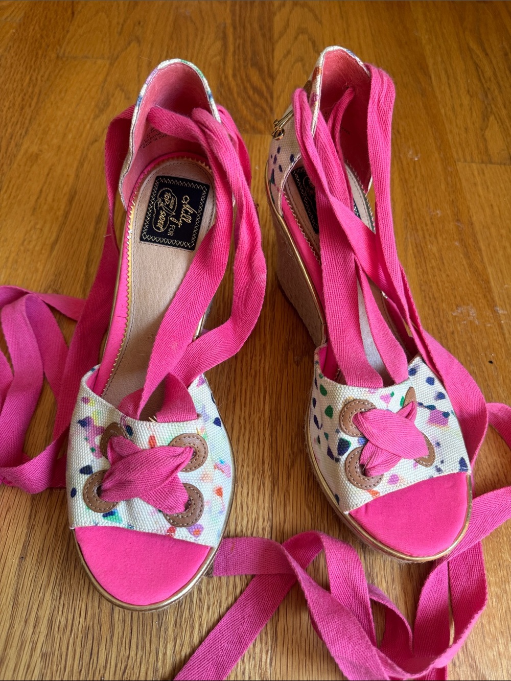 Sperry Pink Multicolor Speckled Lace-Up Espadrille Wedges - Picture 2 of 4